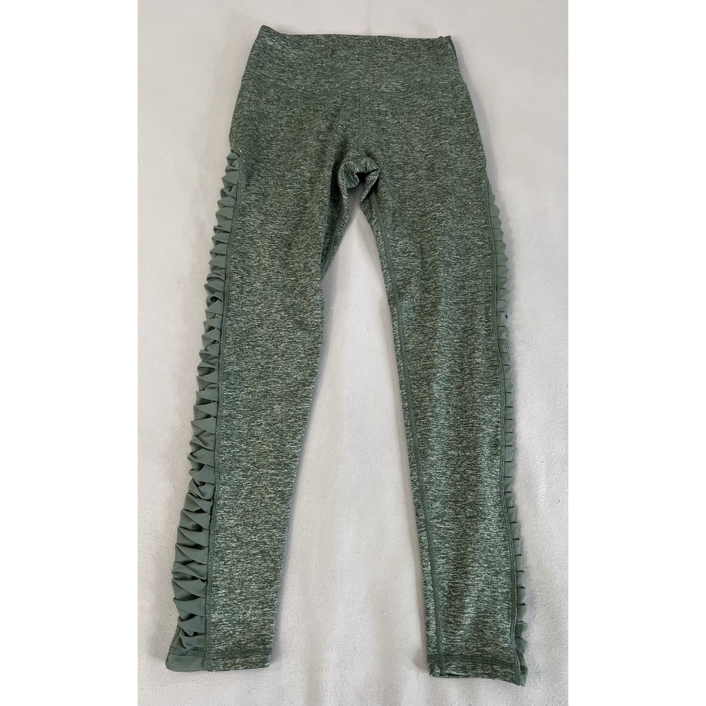 Aerie Chill Play Move Green High Waist Legging L Pleated Sheer Vertical Side